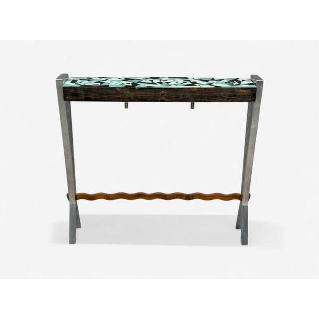 Italian Modern, Painted Glass, Ash Wood, Metal, Console Table, Italy, 1960s For Sale - Image 10 of 10