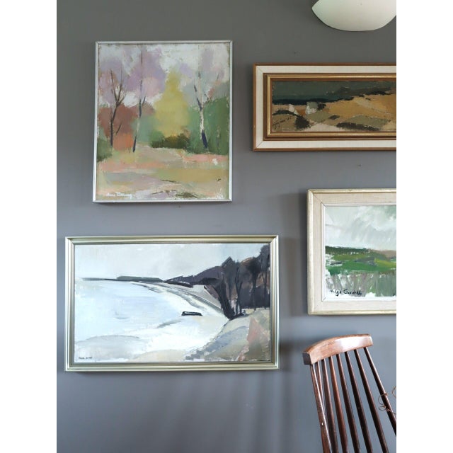 Mid-Century Modern Mid-Century Modern 'Pastel Grove' Vintage Original Landscape Oil Painting, Framed For Sale - Image 3 of 14