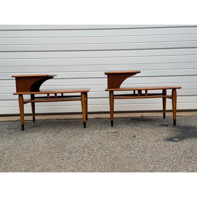 Wood Pair of Mid-Century End Tables by Andre Bus for Lane Acclaim 2-Tier For Sale - Image 7 of 12