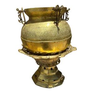 Antique Forged Solid Brass Large Thurible, Antique Hanging Incense Pot on Pedestal, Antique Brass Cauldron