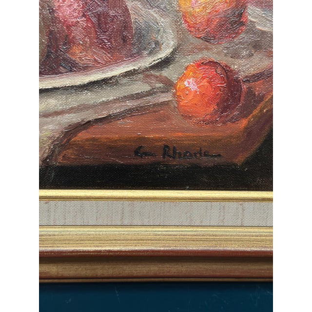 Christian Rhode, Still Life with Vase and Fruits, 1950s, Oil on Canvas, Framed For Sale - Image 11 of 13