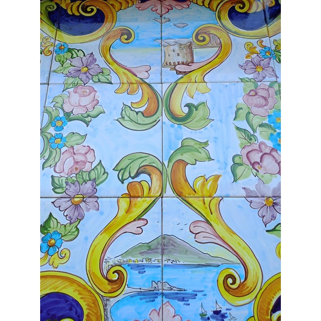 Handcrafted Coffee Table with Hand-Painted Majolica Ceramic Top and a Wrought Iron Base, 2000-2010 For Sale - Image 3 of 10