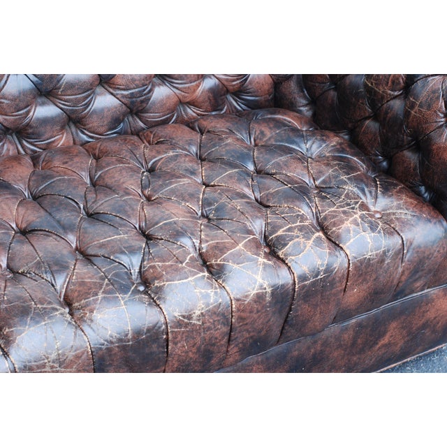 Chocolate Vintage Leather Chesterfield Tufted Settee Sofa For Sale - Image 8 of 11