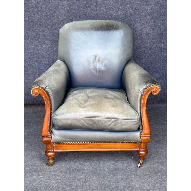 Lillian August Vintage Lillian August Sun-Faded Navy Ombré Leather Library Chair For Sale - Image 4 of 6