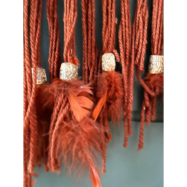 Brick Red 1970's Original Signed Indigenous Mask Needlepoint Textile Art For Sale - Image 8 of 11