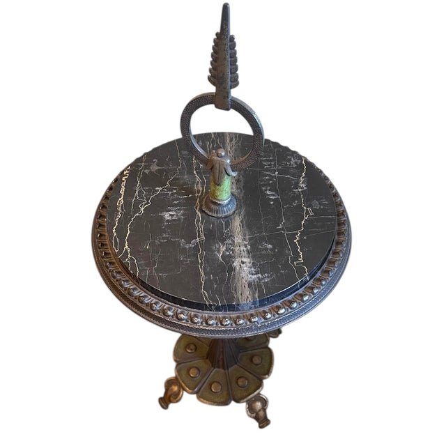 1920s Rembrandt Iron/ Marble Toped Side Table With Original Old Green and Gold Paints, C1920 For Sale - Image 5 of 8
