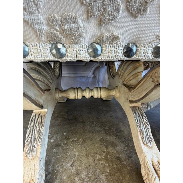 Pair of Italian Venetian Baroque Curule Stools - Hand - Carved Silvered Gilt For Sale In Los Angeles - Image 6 of 12