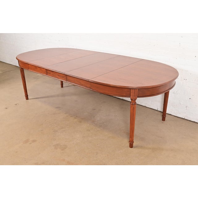 Henredon Style French Regency Louis XVI Teak Extension Dining Table, Newly Refinished For Sale - Image 15 of 15