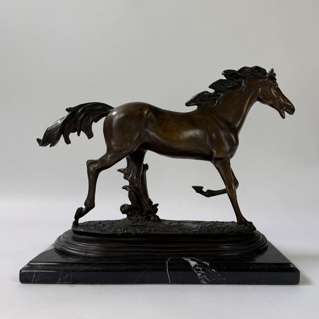 Bronze Bronze Galloping Horse Sculpture on Marble Base – Classical Equestrian, 14” L For Sale - Image 8 of 12