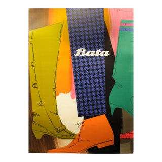 1964 Vintage Swiss Advertisement Poster, Bata Shoes by Donald Brun - Linen Backed For Sale