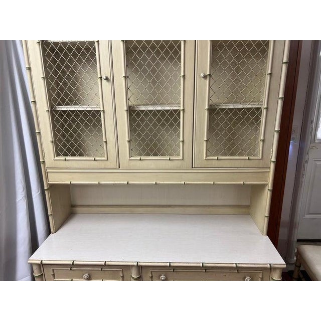 Thomasville Allegro Faux Bamboo Desk With Bookcase Hutch Top and Chair For Sale - Image 15 of 18