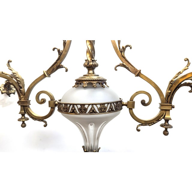 Art Nouveau Antique French Brass & Glass Art Nouveau Chandelier For Sale - Image 3 of 12
