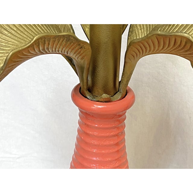 Vintage Goldtone and Coral Grand Palm Tree Lamps- a Pair For Sale - Image 12 of 12