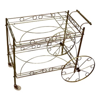 Whimsical Mid‑Century Hollywood Regency TwoTier Brass Bar Cart Trolly For Sale