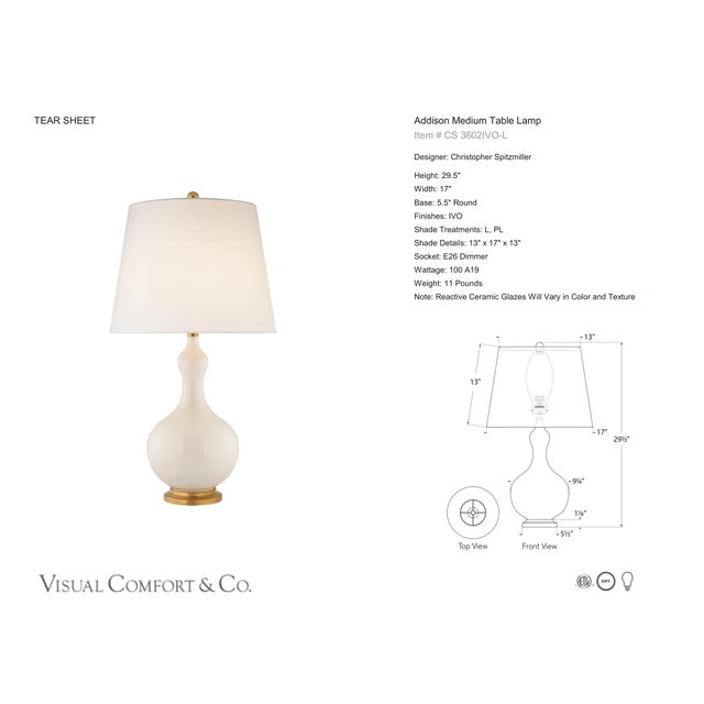 Christopher Spitzmiller by Visual Comfort Signature Addison Medium Table Lamp in Ivory with Linen Shade Designer:...