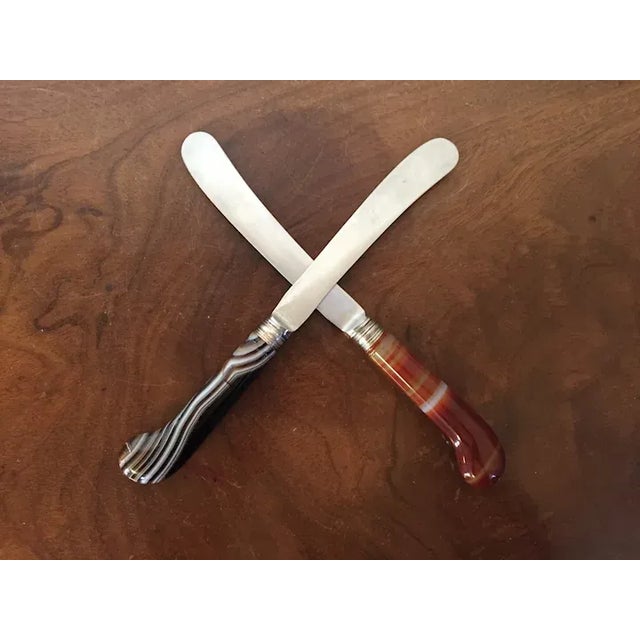 Metal Antique 19th Century English Pistol Handled Knives with Agate Handles - A Pair For Sale - Image 7 of 13