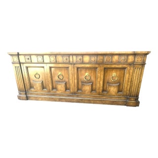William Doezema for Mastercraft Attributed Hollywood Regency Neoclassical Sideboard - Walnut and Burlwood 80" X 20" X 31" - Circa Early 1960s For Sale