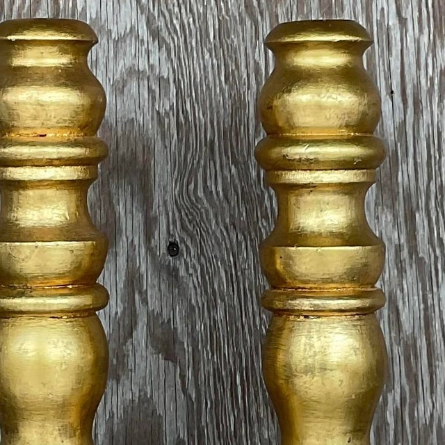 Metal Vintage Gilt Turned Wood Candlesticks- a Pair For Sale - Image 7 of 12