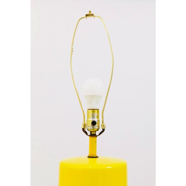 Mid-Century Modern 1970's Bright Yellow Cylindrical Ceramic Table Lamp For Sale - Image 3 of 4