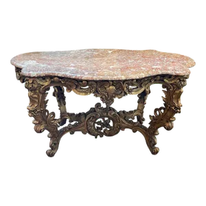 19th Century Italian Hand-Carved Giltwood Center Table With Marble Top