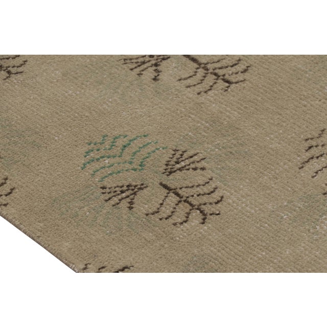 Vintage Distressed Rug, Beige-Brown and Green Geometric Pattern – Rug & Kilim For Sale In New York - Image 6 of 7