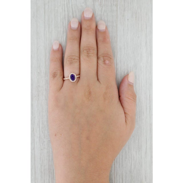 Purple 1ctw Amethyst Diamond Halo Ring 14k Rose Gold Size 7 Engagement For Sale - Image 8 of 8