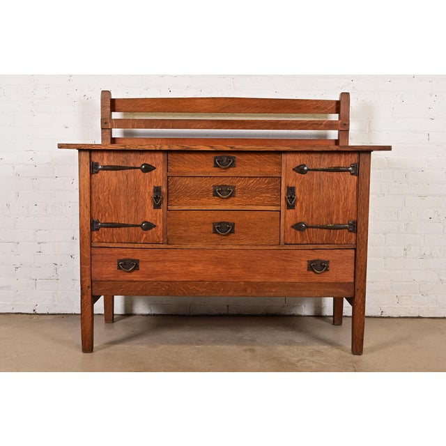 Gustav Stickley Antique Mission Oak Arts & Crafts Strap Hinge Sideboard, Circa 1910 For Sale - Image 14 of 14