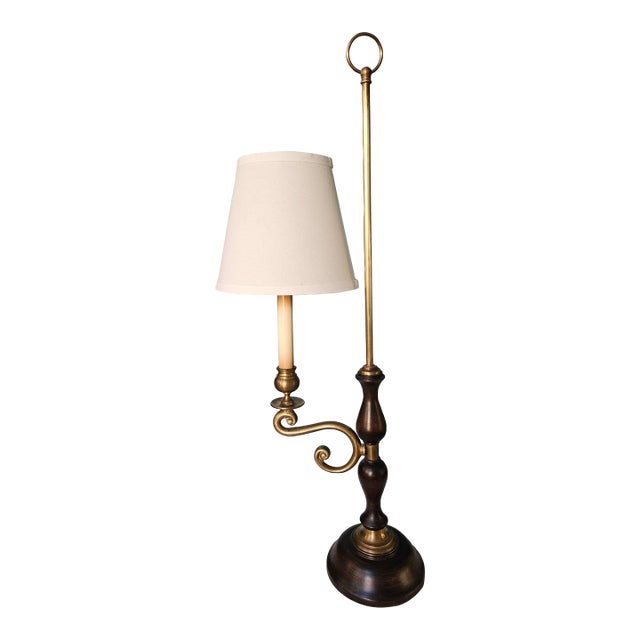 Late 20th Century Brass and Wood Student Lamp For Sale