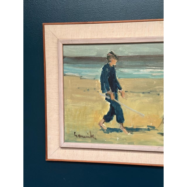 Mid-Century Modern Tage Gavik, Children on Donkeys at the Beach, 1960s, Oil Painting on Canvas, Framed For Sale - Image 3 of 18