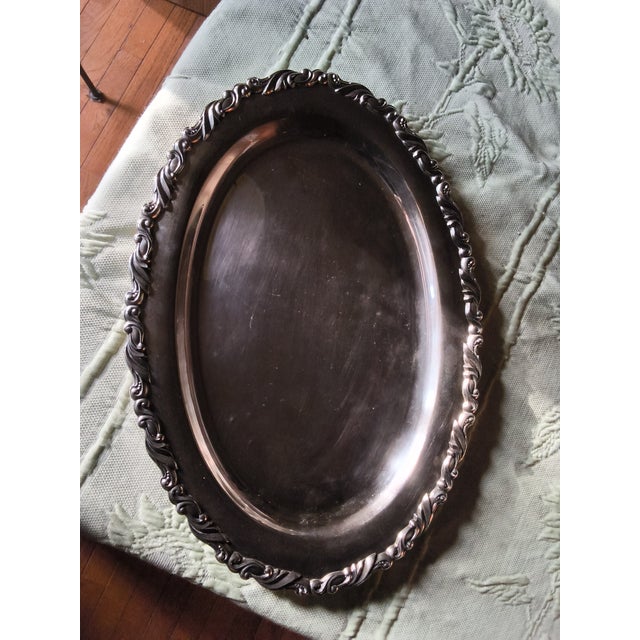 Wood 1960s Silver Trays for Holiday Entertaining. Vintage Reed & Barton Carving Tray and Wallace Triple Serving Platter For Sale - Image 7 of 14
