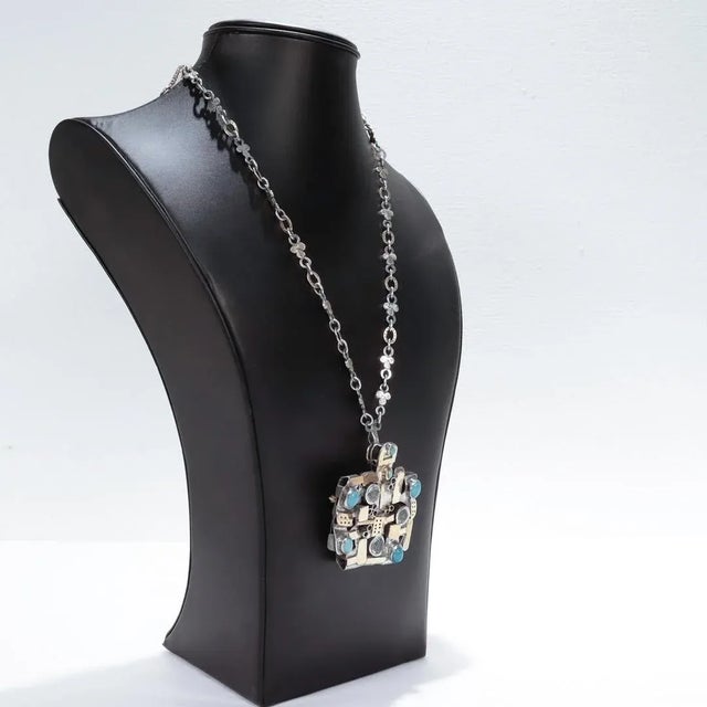 Vintage Signed Modernist 1970's Gold, Silver, & Gemstone Necklace/Brooch by Resia Schor For Sale - Image 10 of 12