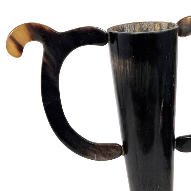 Antique Early 1900s Folk Art Handmade Cattle Horn Trophy Cup / Loving Cup W/ Mahogany Wood Base - 15.5" H For Sale - Image 9 of 18