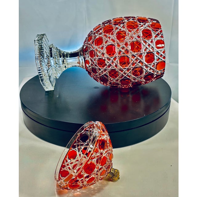 Revival Imperial Ruby Crystal Egg, Bonbonniere, Candy Dish Etched Base With "Faberge" With Original Presentation Box & Certificate For Sale - Image 18 of 18