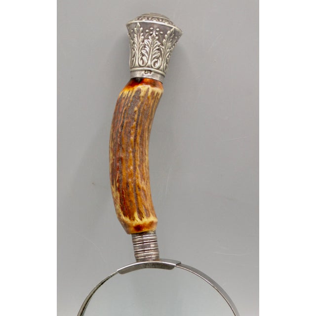 Antique English Silver & Stag Horn Magnifying Glass For Sale - Image 9 of 9