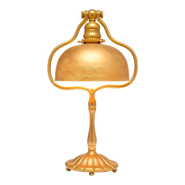 Tiffany Studios Desk Lamp , Gilt Brass Bell-Shaped Shade, Model 424, Circa 1910 For Sale