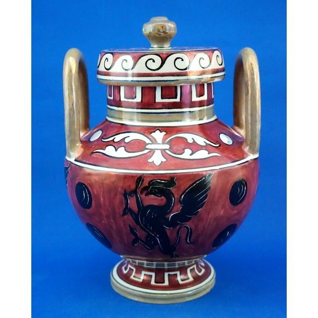 Ceramic Majolica Lustre Ceramic Vase with Griffin by Angelo Pascucci of Icap Gualdo Tadino, Italy, 1920s For Sale - Image 7 of 18