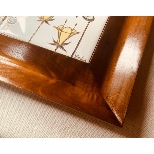 Aida Whedon Mid-Century Modern Porcelain & Cherry Wood Decorative Tray - Butterflies & Botanical Design For Sale - Image 15 of 15