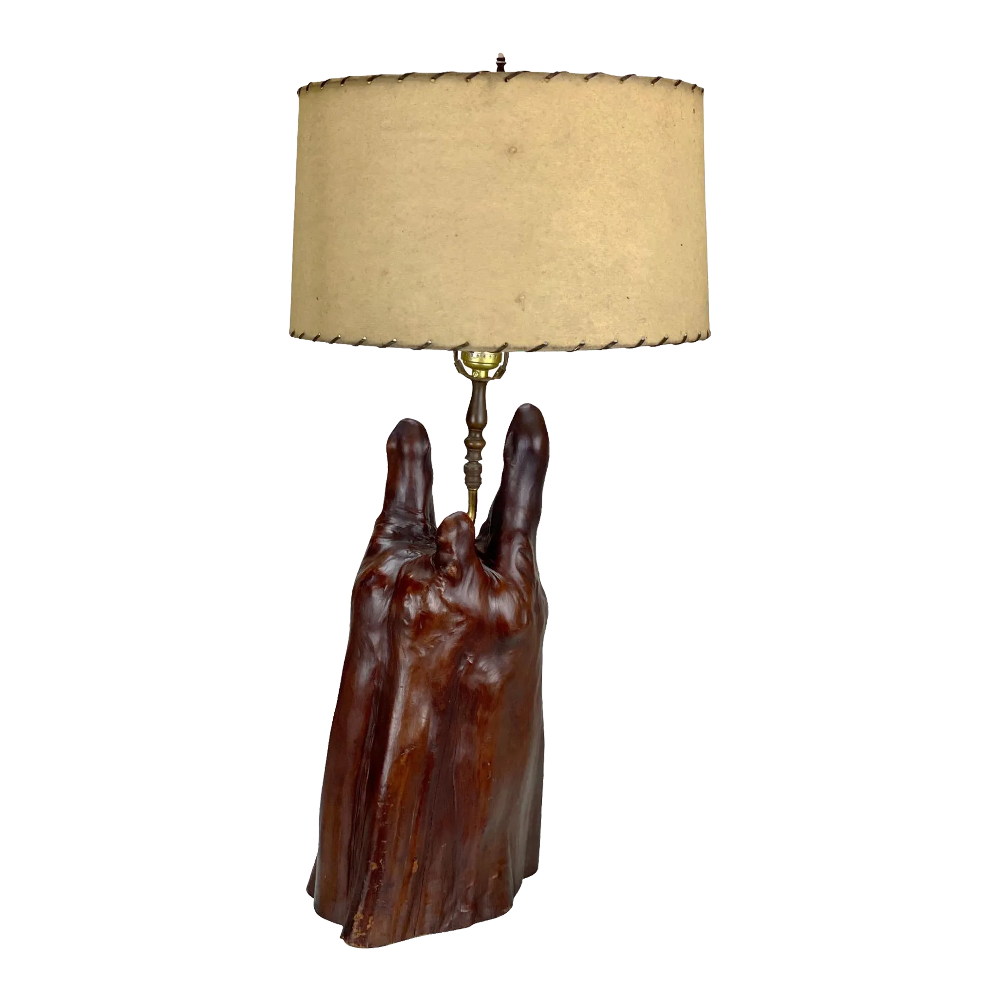 Mid-Century Organic Modern Sculpted Cypress Wood Table Lamp W