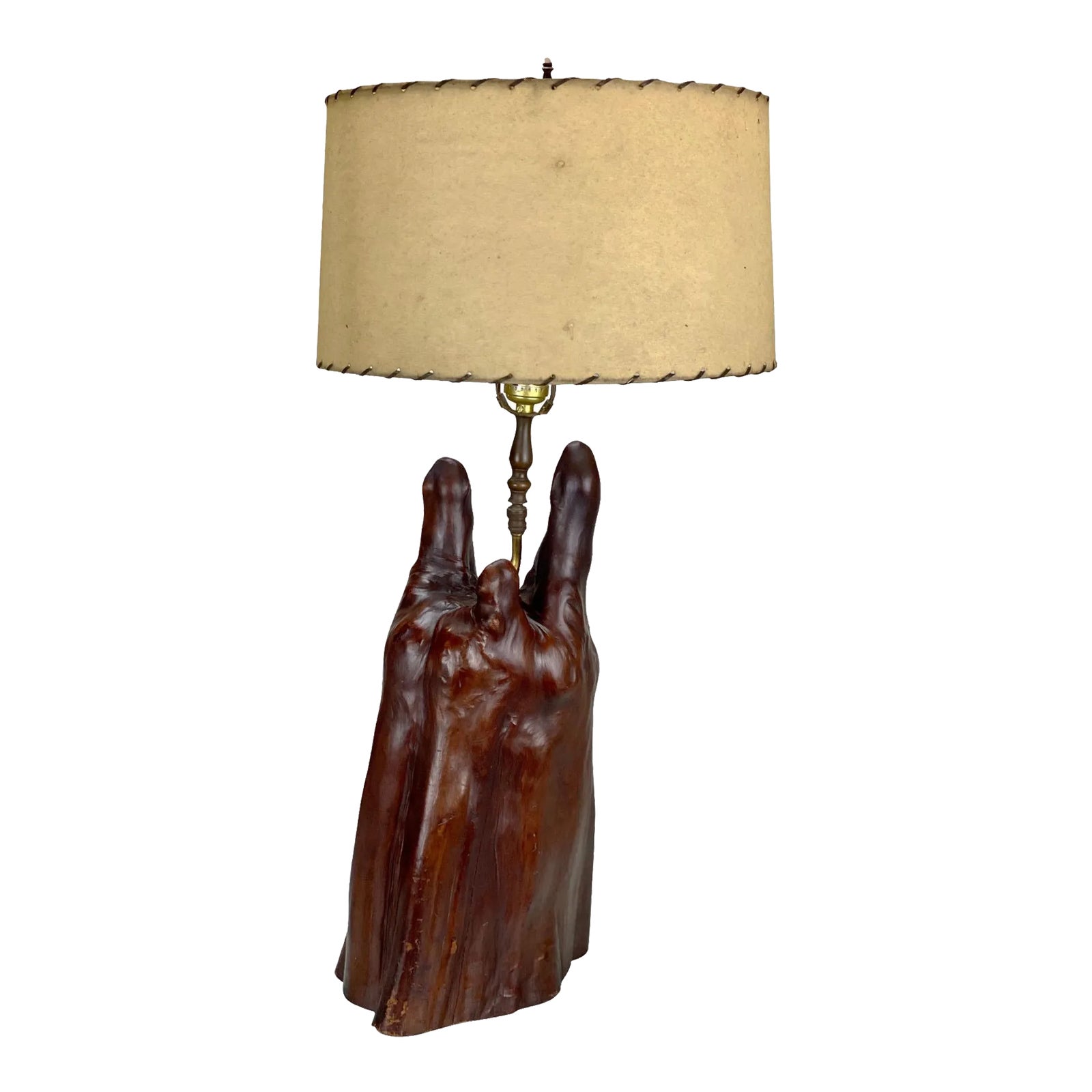 Mid-Century Organic Modern Sculpted Cypress Wood Table Lamp W