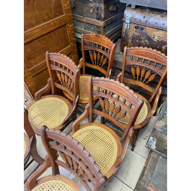 Antique Cane Bottom Chairs, Fully Hand Carved Matching Set Set of 6