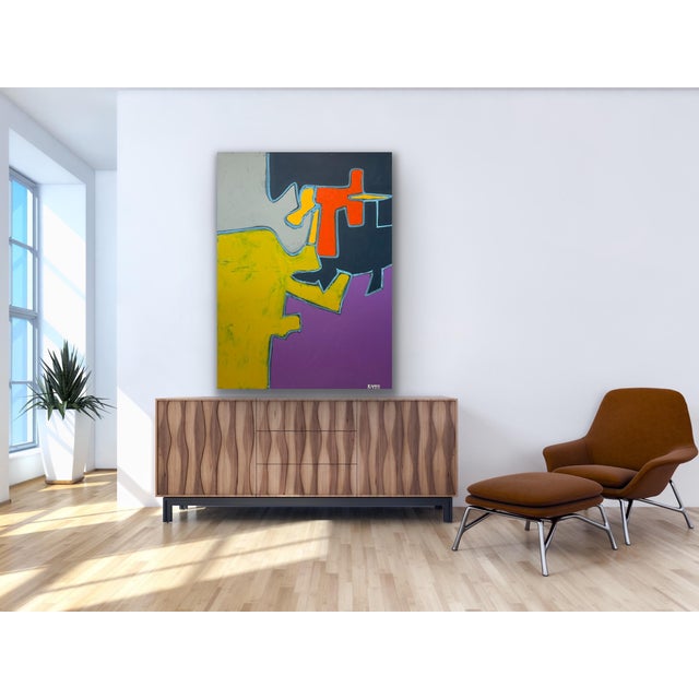 Large 36x48 Mid-Century Modern Abstract Color Block Acrylic Painting on Canvas For Sale - Image 4 of 10