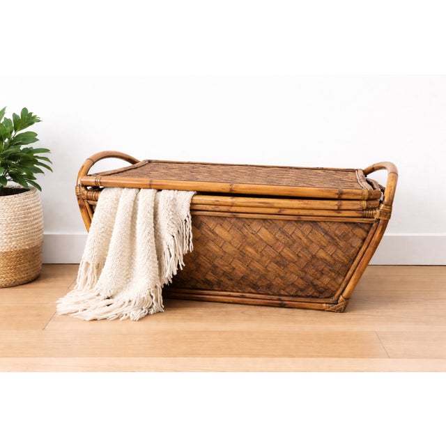 Mid-Century Modern Vintage Bamboo and Rattan Wicker Basket For Sale - Image 3 of 12