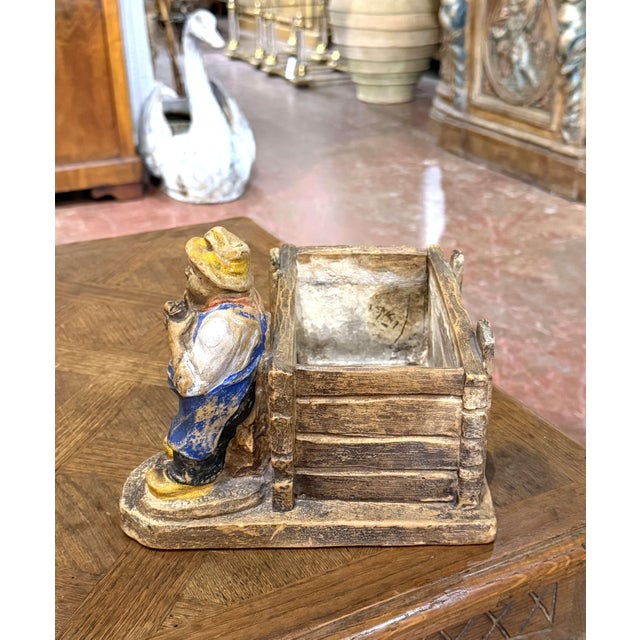 Sculpture Materials 19th Century French Painted Figural Gardener Cachepot Planter For Sale - Image 7 of 10