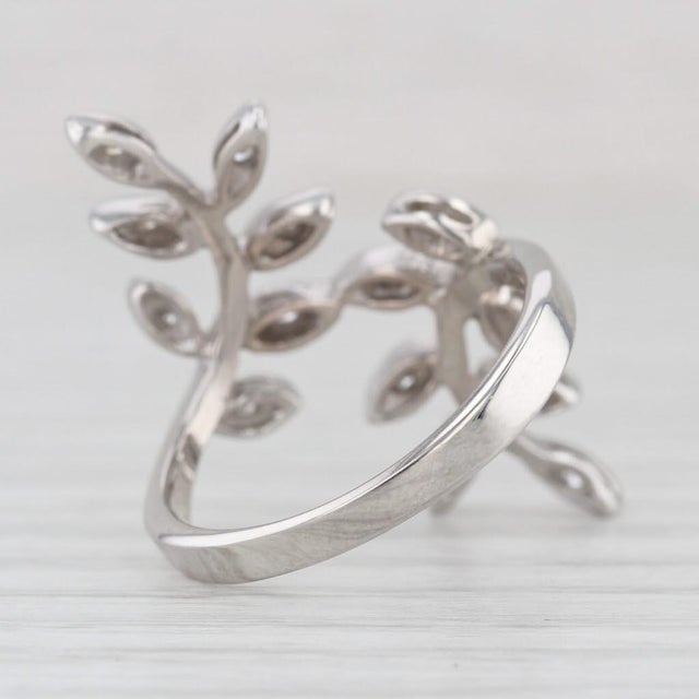 2010s 0.20ctw Vine Work Flower Bypass Ring 14k White Gold Size 6.25 Floral Cocktail For Sale - Image 5 of 8