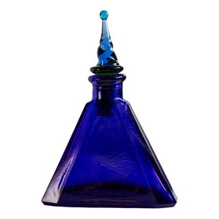 Vintage Italian Triangular Royal Blue Murano Glass Decanter, 1960s For Sale