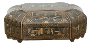 Large Vintage Black & Gold Chinoiserie Box