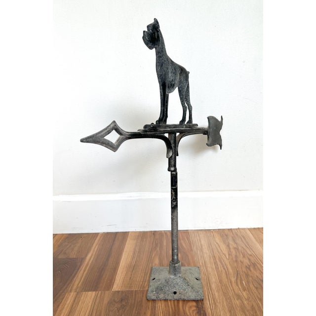 Large Antique Cast Iron Boxer Dog Weathervane – Directional Arrow Design – Americana / Industrial / Farmhouse Decor For Sale In Houston - Image 6 of 15