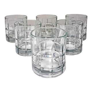 Vintage Anchor Hocking Cut Glen Plaid Lowball Glasses - Set of 6 For Sale