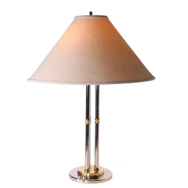 Late 20th Century Hollywood Regency Chrome and Brass Table Lamps - a Pair For Sale - Image 10 of 12