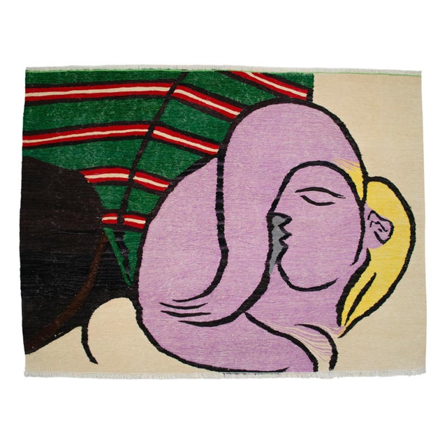 Pablo Picasso - Woman With Yellow Hair - Inspired Hand Woven Area Rug - Wall Rug , Wool 3′9″ × 5′ For Sale - Image 12 of 18